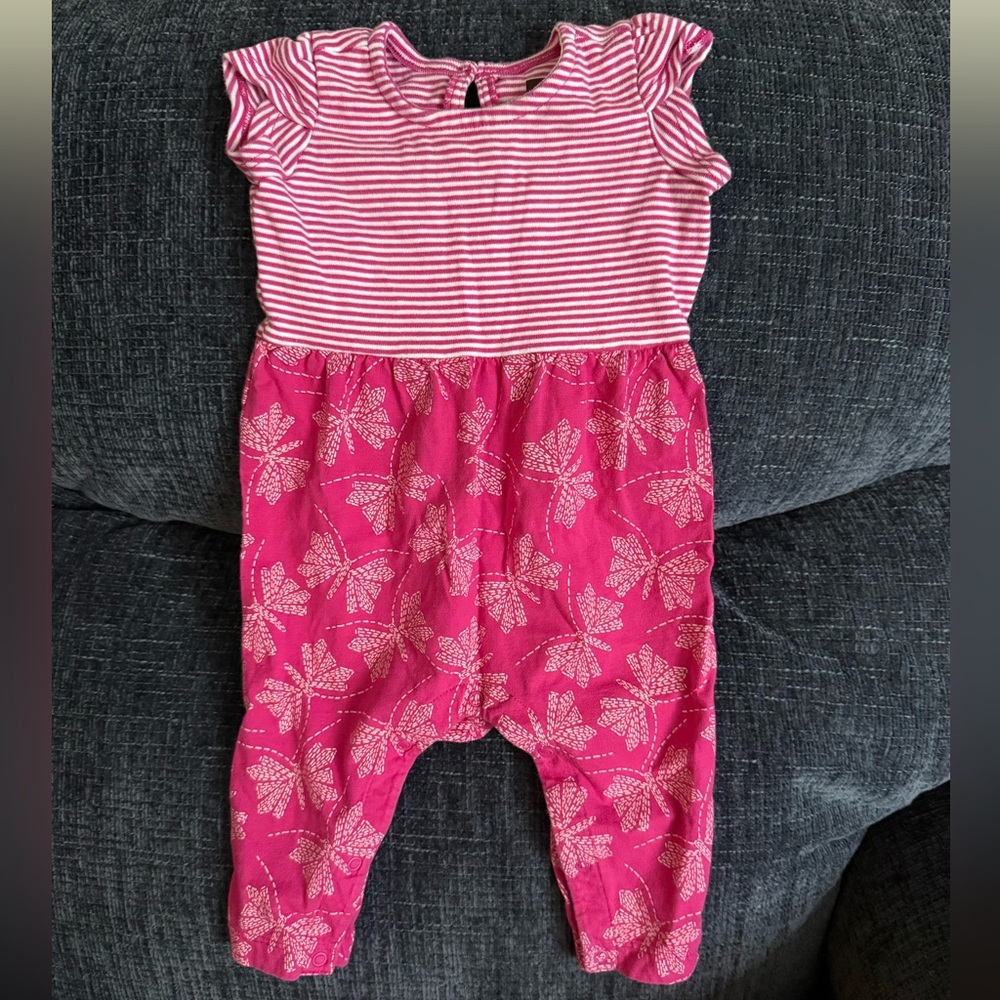 Tea Collection Pink and White Striped Baby Romper